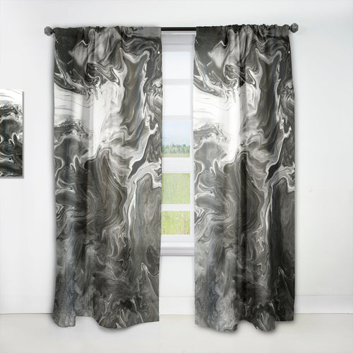 Grey And White Hand Painted Marble Acrylic IV - Modern Curtain - 1 Panel