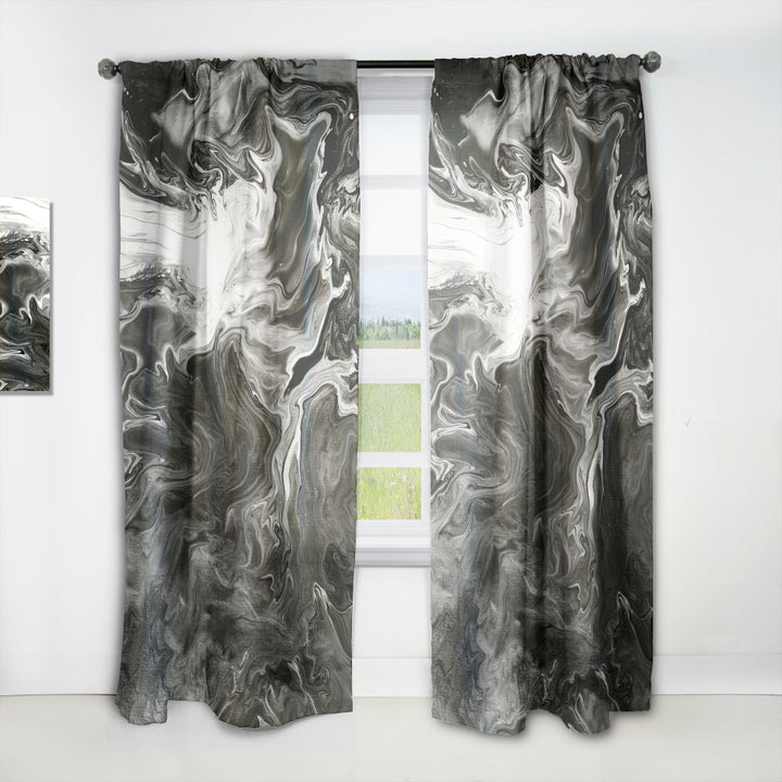 Grey And White Hand Painted Marble Acrylic IV - Modern Curtain - 1 Panel