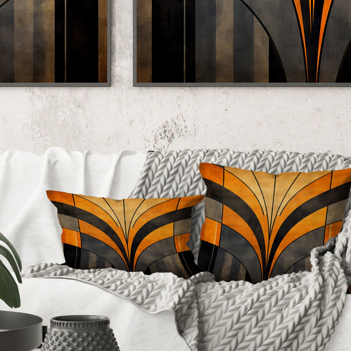 Orange And Grey Vectors - Abstract Shapes Throw Pillow