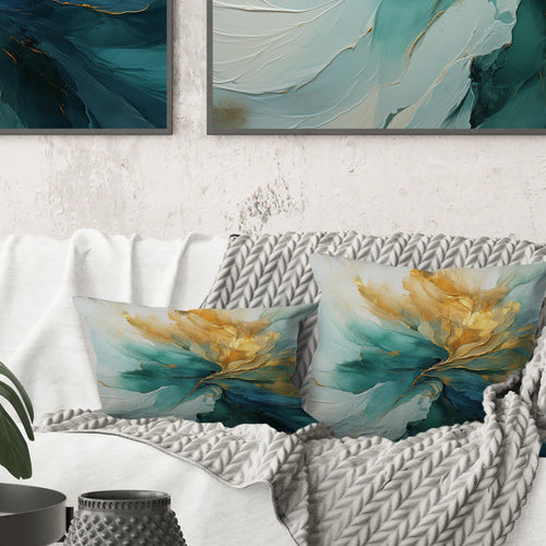 Gold And Teal Aurora Harmony - Abstract Spirals Throw Pillow