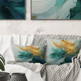 Gold And Teal Aurora Harmony - Abstract Spirals Throw Pillow