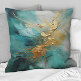 Gold And Teal Aurora Harmony II - Abstract Spirals Throw Pillow