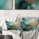 Gold And Teal Aurora Harmony II - Abstract Spirals Throw Pillow