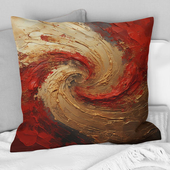 Red Gold Fusion Spiral - Abstract Spirals Throw Pillow
