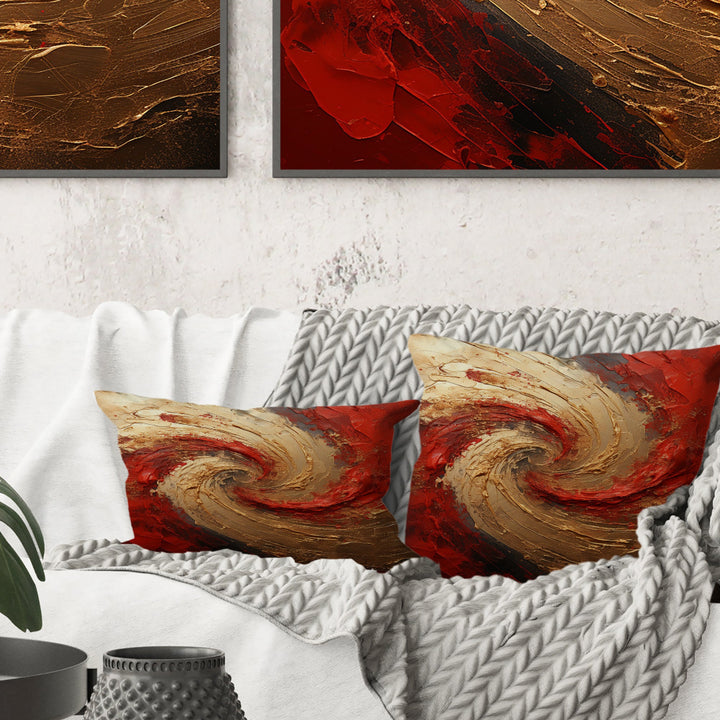 Red Gold Fusion Spiral - Abstract Spirals Throw Pillow