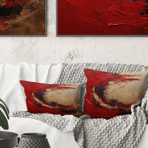 Red Gold Fusion Spiral I - Abstract Spirals Throw Pillow