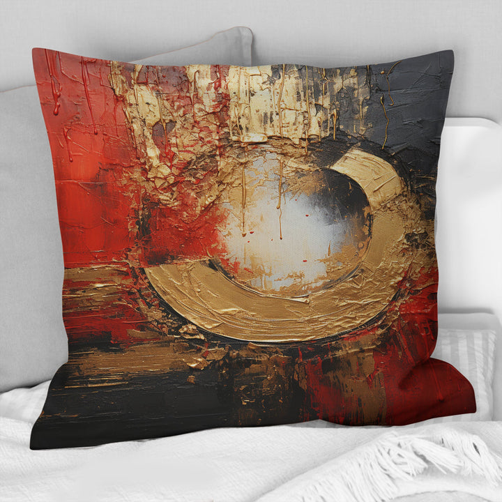 Red Gold Fusion Spiral II - Abstract Spirals Throw Pillow