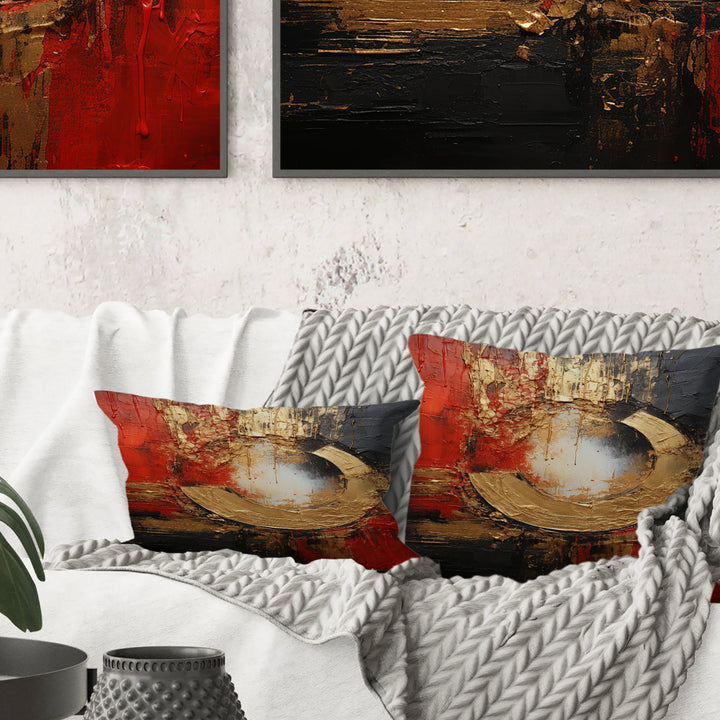 Red Gold Fusion Spiral II - Abstract Spirals Throw Pillow