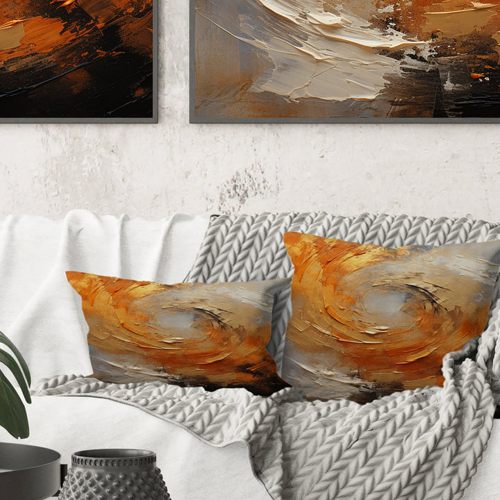 Gold Orange Desert Mirage Spiral - Abstract Spirals Throw Pillow
