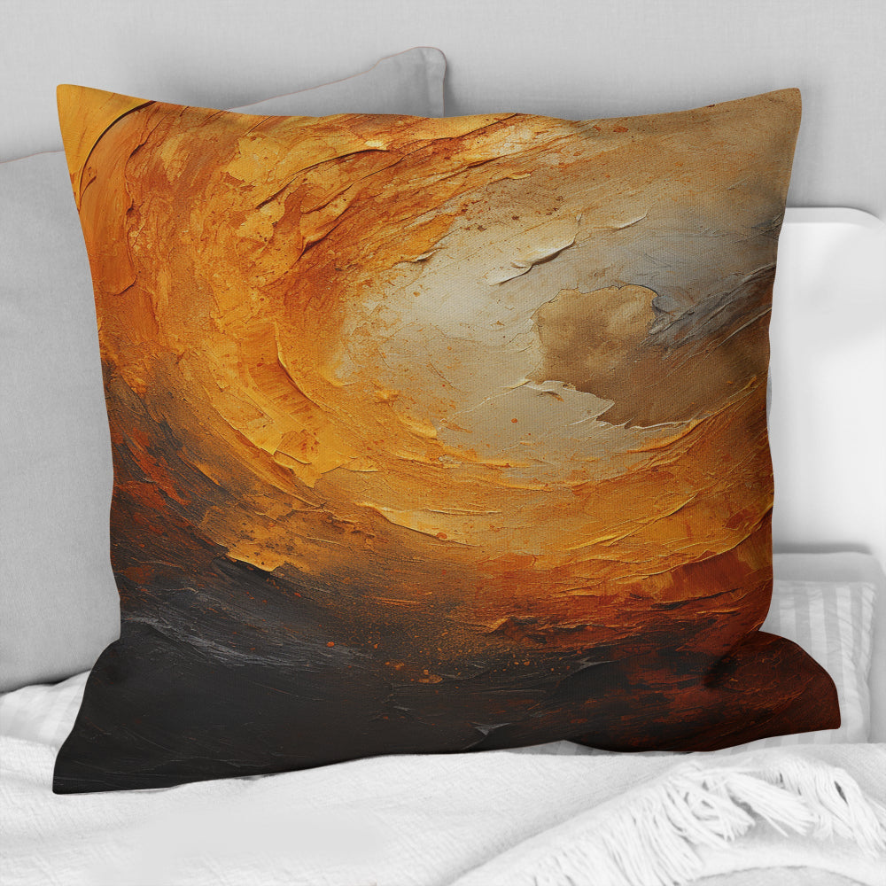Gold Orange Desert Mirage Spiral I - Abstract Spirals Throw Pillow