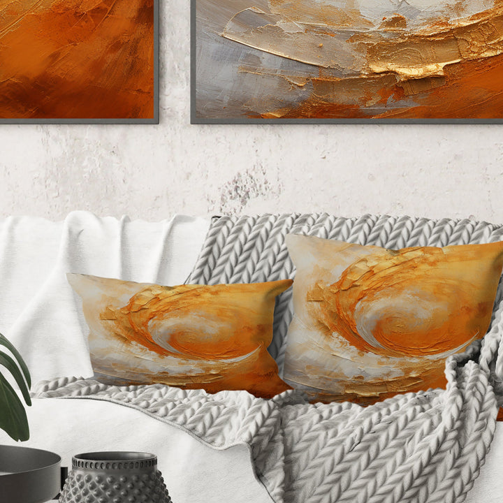 Gold Orange Desert Mirage Spiral II - Abstract Spirals Throw Pillow