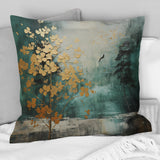 Golden Emerald Forest - Abstract Spirals Throw Pillow