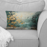 Golden Emerald Forest - Abstract Spirals Throw Pillow