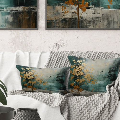 Golden Emerald Forest - Abstract Spirals Throw Pillow