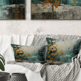 Golden Emerald Forest - Abstract Spirals Throw Pillow