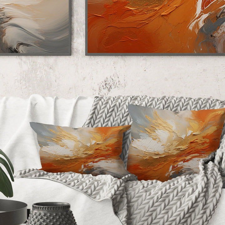 Golden Orange Surge - Abstract Spirals Throw Pillow