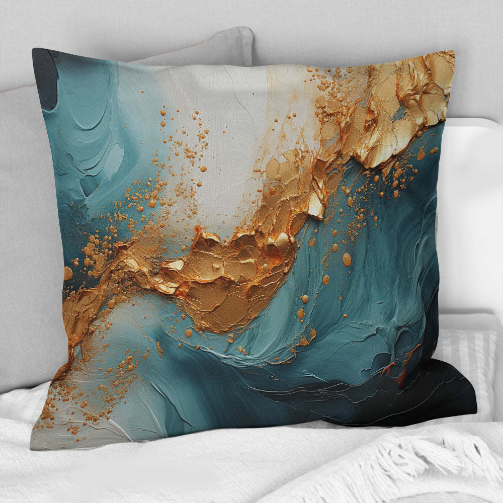 Gold Teal Ocean Spiral - Abstract Spirals Throw Pillow