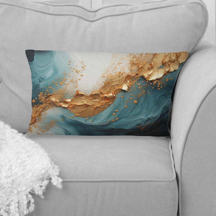 Gold Teal Ocean Spiral - Abstract Spirals Throw Pillow