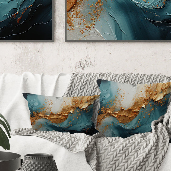 Gold Teal Ocean Spiral - Abstract Spirals Throw Pillow