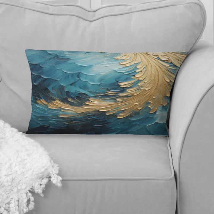 Gold Teal Ocean Spiral I - Abstract Spirals Throw Pillow