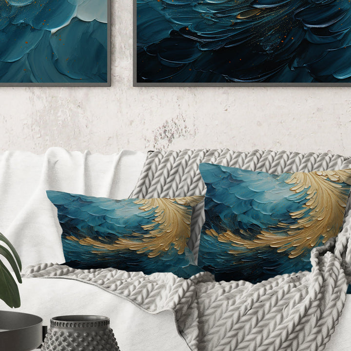 Gold Teal Ocean Spiral I - Abstract Spirals Throw Pillow