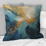 Gold Teal Ocean Spiral III - Abstract Spirals Throw Pillow