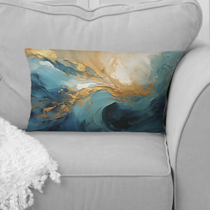 Gold Teal Ocean Spiral III - Abstract Spirals Throw Pillow
