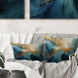 Gold Teal Ocean Spiral III - Abstract Spirals Throw Pillow