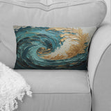 Gold Teal Ocean Spiral V - Abstract Spirals Throw Pillow