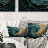 Gold Teal Ocean Spiral V - Abstract Spirals Throw Pillow