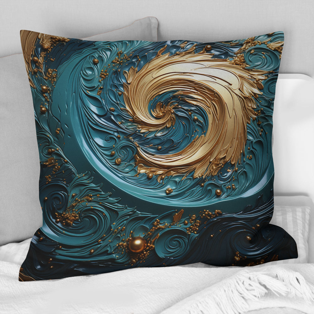 Teal Majestic Motion I - Abstract Spirals Throw Pillow