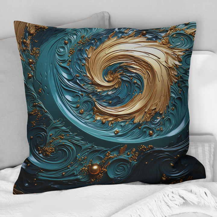Teal Majestic Motion I - Abstract Spirals Throw Pillow