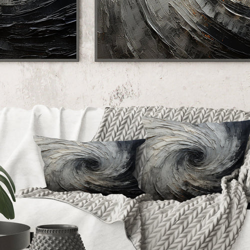 Grey Black Meditative Movement - Abstract Spirals Throw Pillow