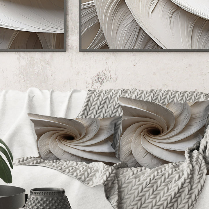 White Minimalism Spiral Poteries - Abstract Spirals Throw Pillow