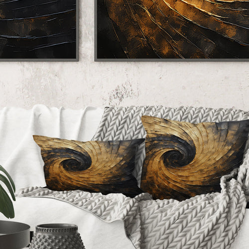 Gold Black Spiral Poteries I - Abstract Spirals Throw Pillow