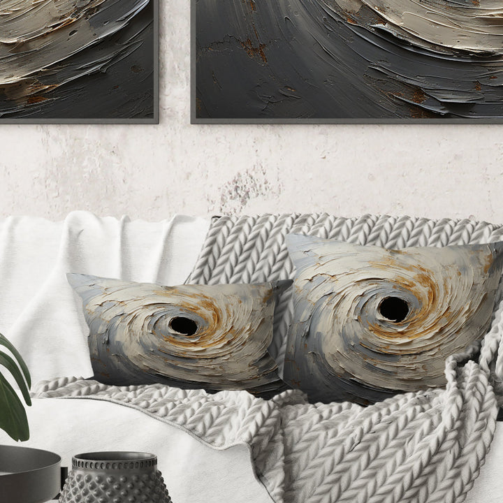Grey And Gold Mystical Spirals - Abstract Spirals Throw Pillow