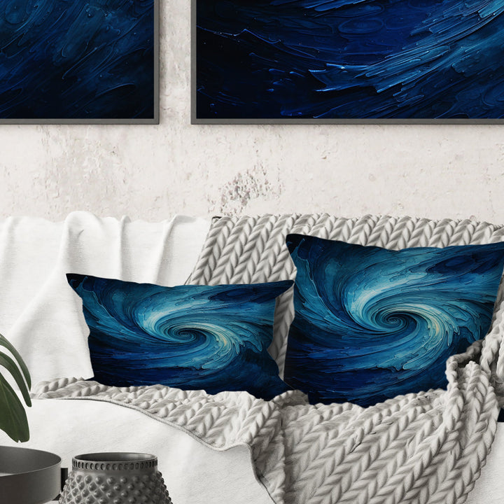 Blue Swirl Wave Spiral I - Abstract Spirals Throw Pillow