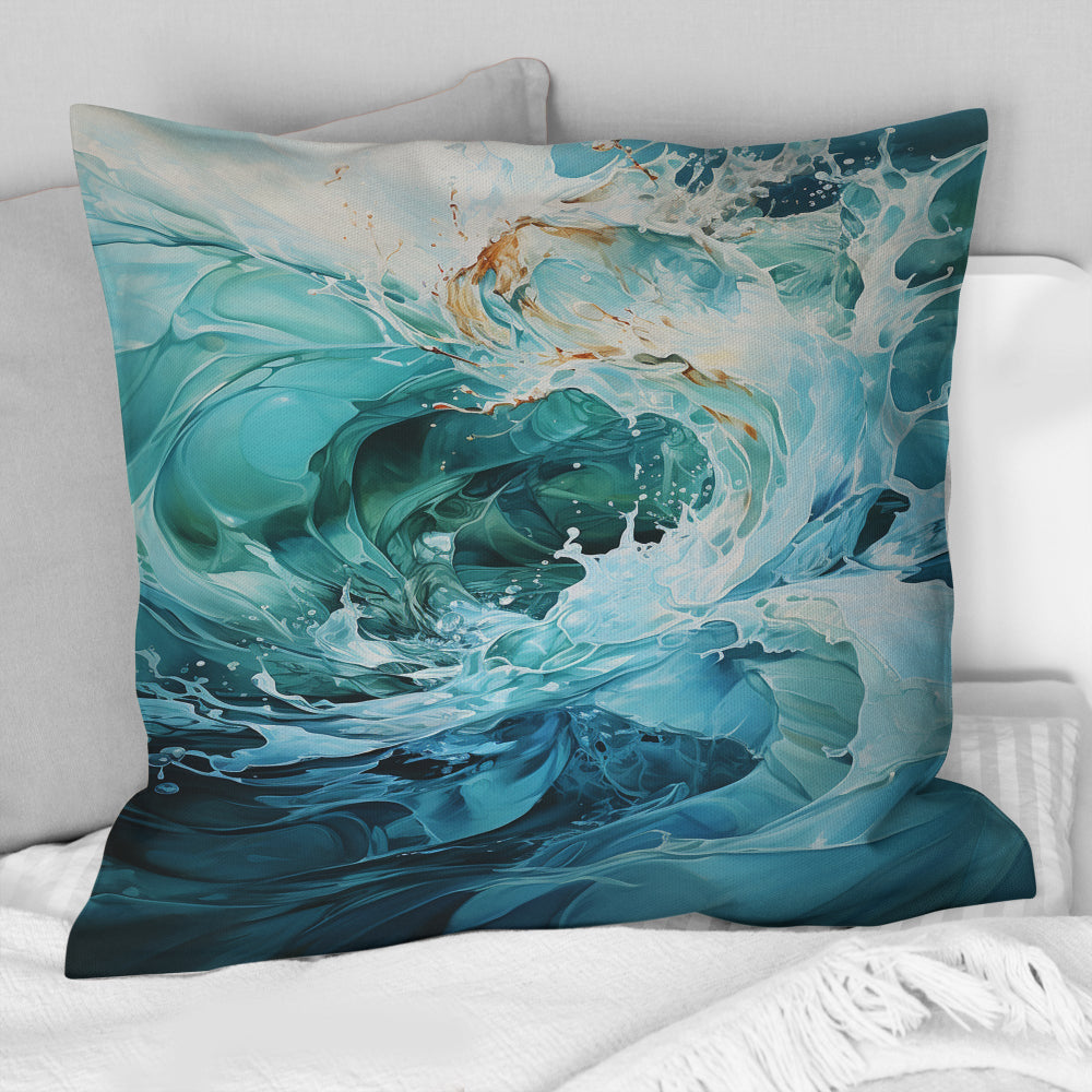 Aqua Blue And White Serenity Swirl - Abstract Spirals Throw Pillow