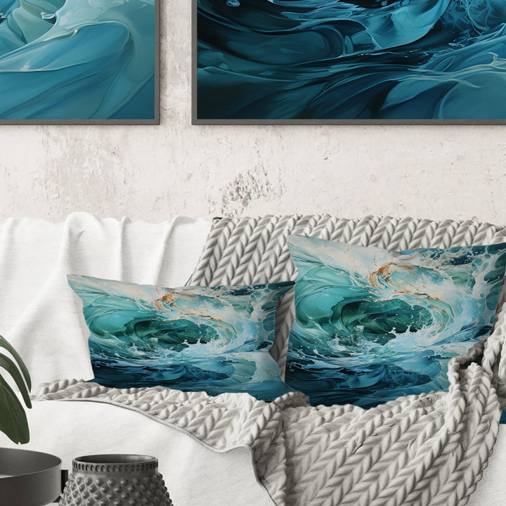 Aqua Blue And White Serenity Swirl - Abstract Spirals Throw Pillow