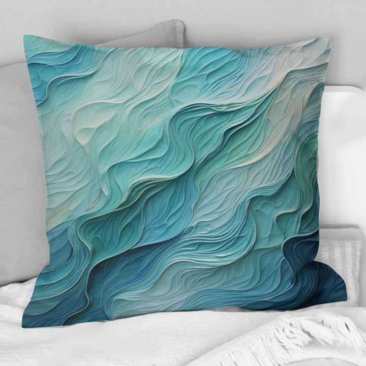 Aqua Blue And White Serenity Swirl I - Abstract Spirals Throw Pillow