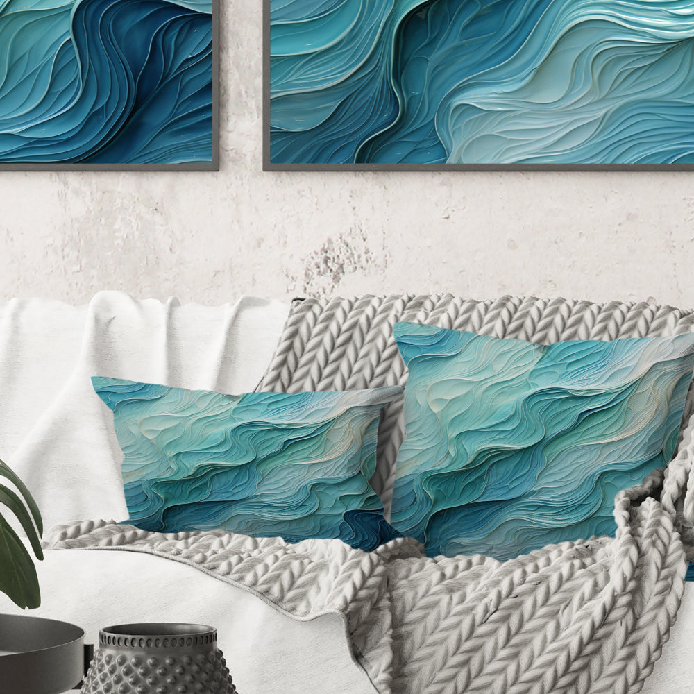 Aqua Blue And White Serenity Swirl I - Abstract Spirals Throw Pillow