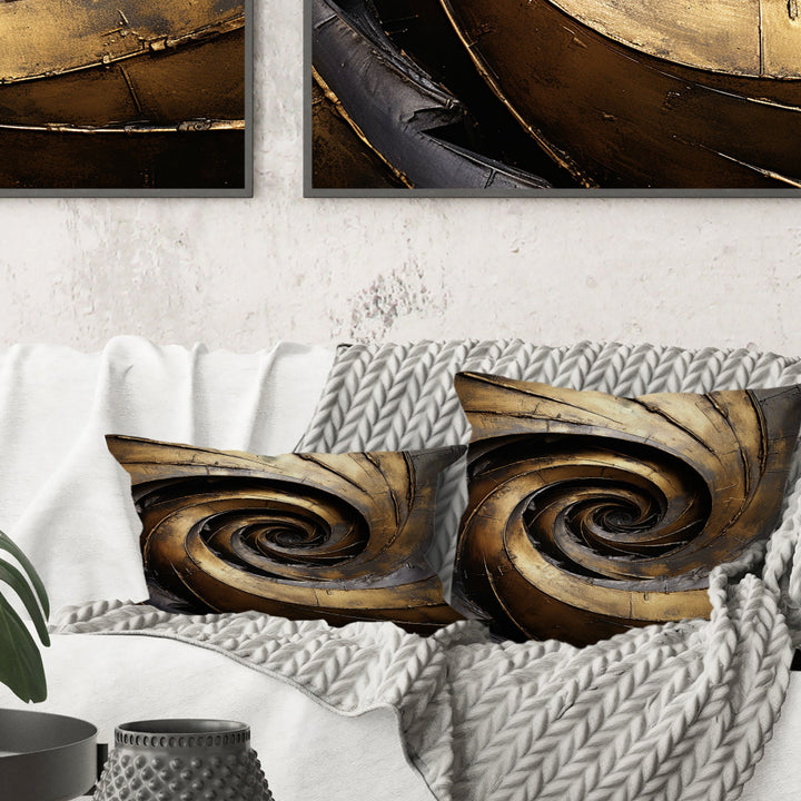 Gold Black Timeless Turn - Abstract Spirals Throw Pillow