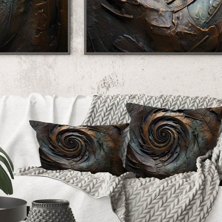 Bronze Whirling Wisdom Vortex I - Abstract Spirals Throw Pillow