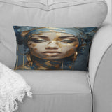 Blue And Gold African Woman Portrait - Africa Throw Pillow