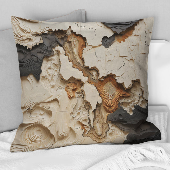 Beige And Brown African River Collage - Abstract Throw Pillow