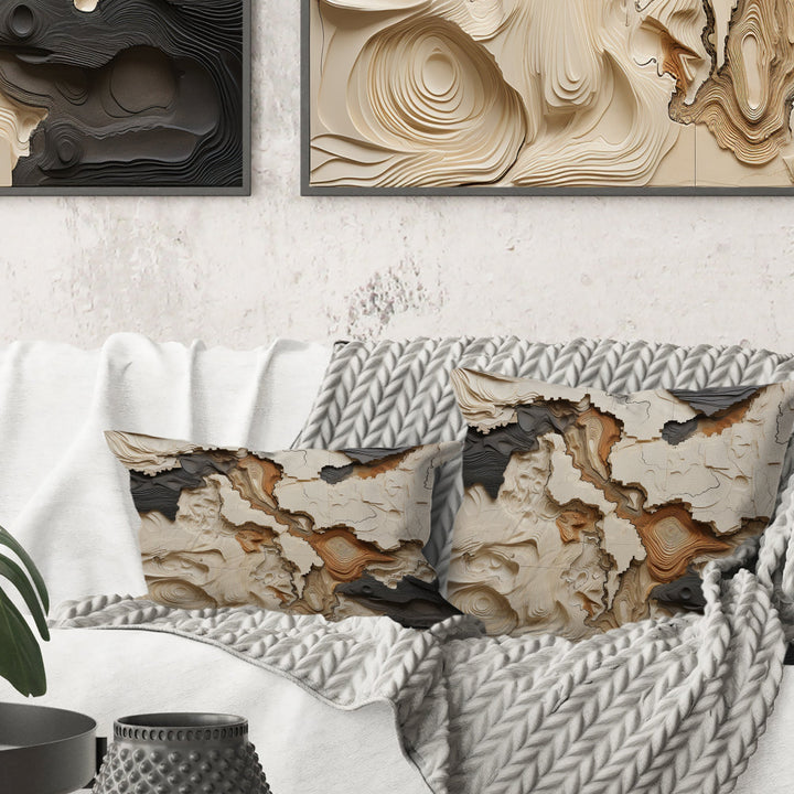 Beige And Brown African River Collage - Abstract Throw Pillow