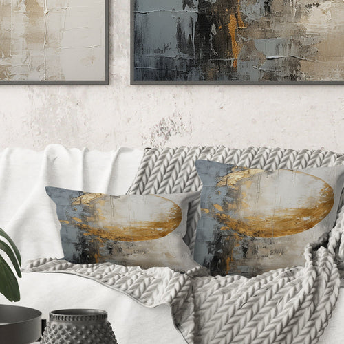 Minimalism Grey Gold Moon Poteries - Abstract Spirals Throw Pillow