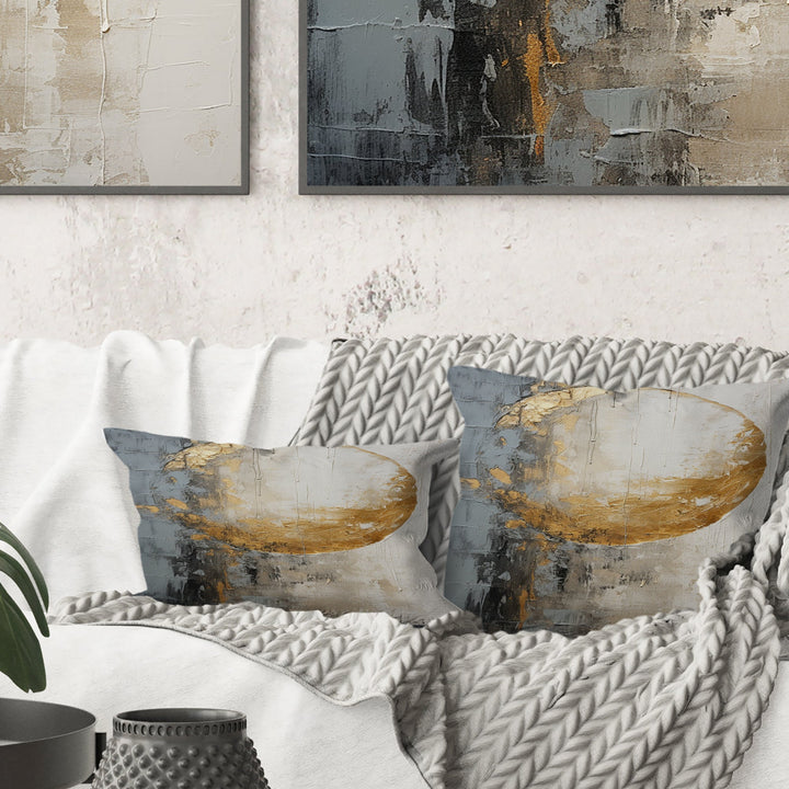 Minimalism Grey Gold Moon Poteries - Abstract Spirals Throw Pillow