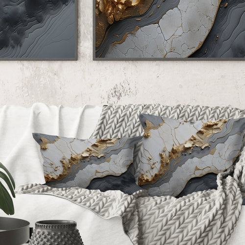 Minimalism White Gold Poteries - Abstract Spirals Throw Pillow