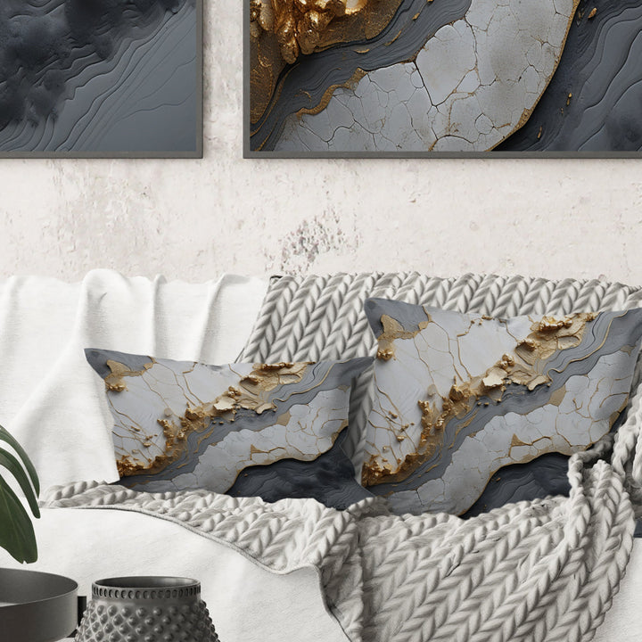 Minimalism White Gold Poteries - Abstract Spirals Throw Pillow